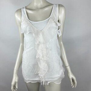 Linq Frost Extra Tank Women XS NWT‎ $120 Cotton Silk Ruffle Layer Top Sleeveless
